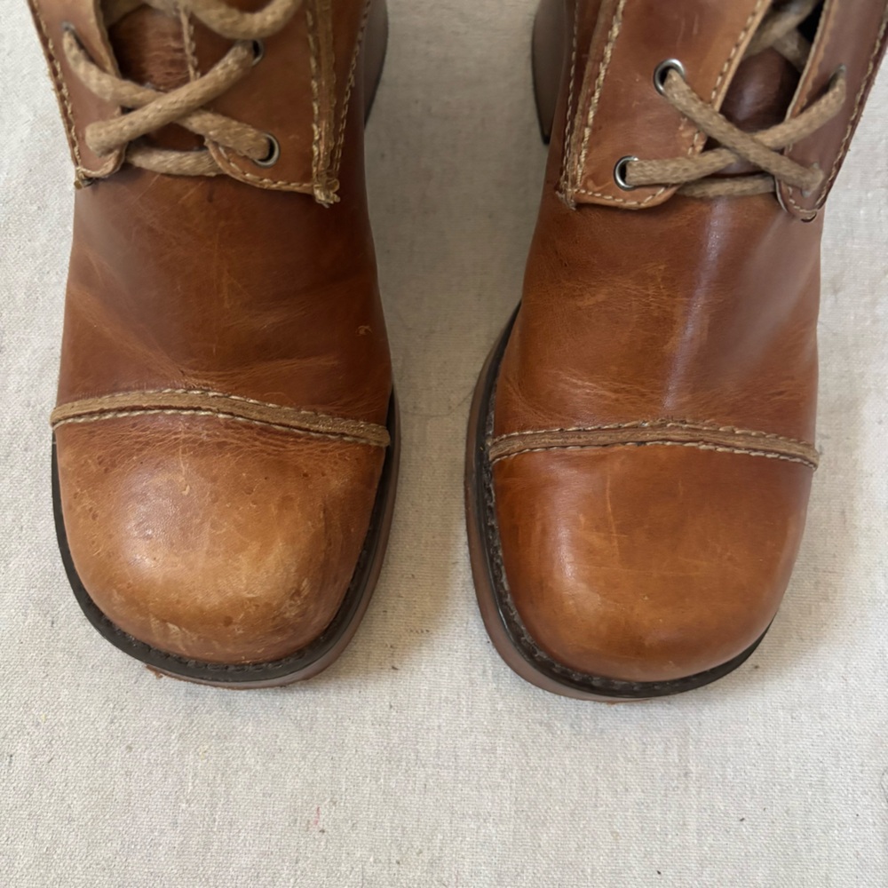 Vintage Harley Davidson Brown Leather Boots Chunky Heel Platform Wooden size 9 - Picture 5 of 9